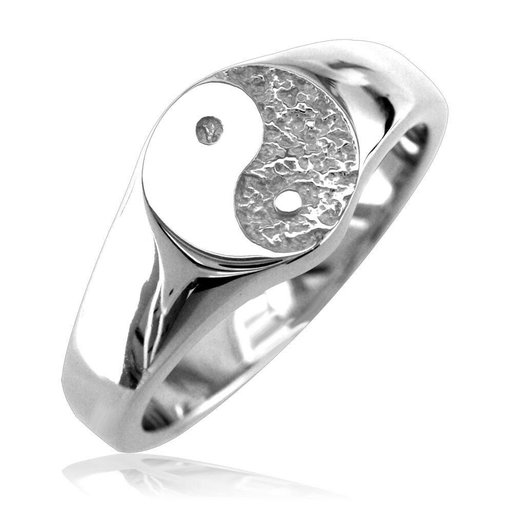 Solid Yin Yang Ring in Sterling Silver with Black