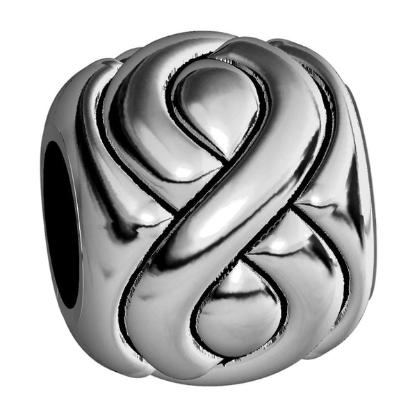 Embossed Full Infinity Symbol Charm Bracelet Bead in Sterling Silver