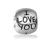 I Love You Charm Bracelet Bead, Engraved in Sterling Silver
