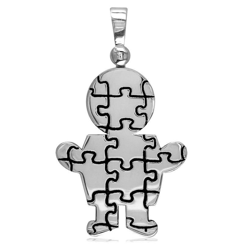 Super Size Autism Awareness Puzzle Boy Charm in Sterling Silver