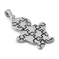 Super Size Autism Awareness Puzzle Boy Charm in Sterling Silver