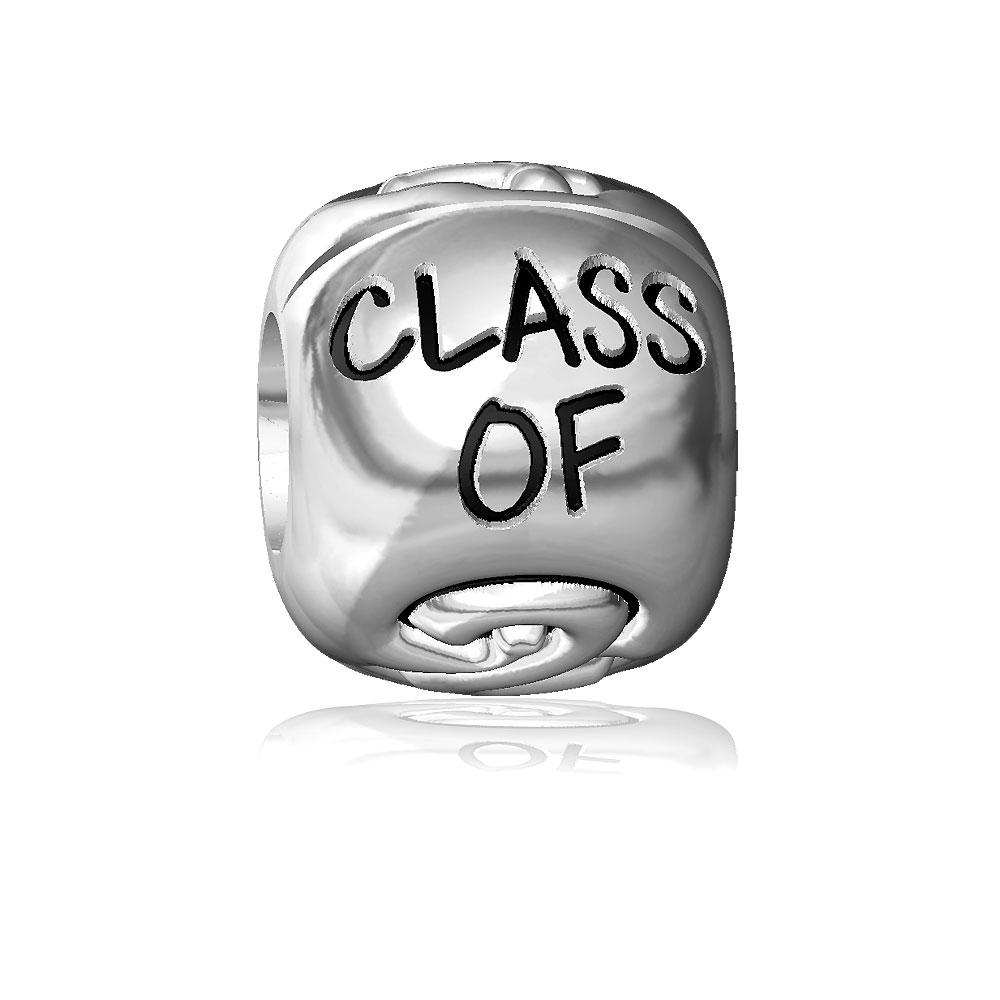 Class of 2014 Graduation Charm Bracelet Bead, Embossed, Solid Sterling Silver