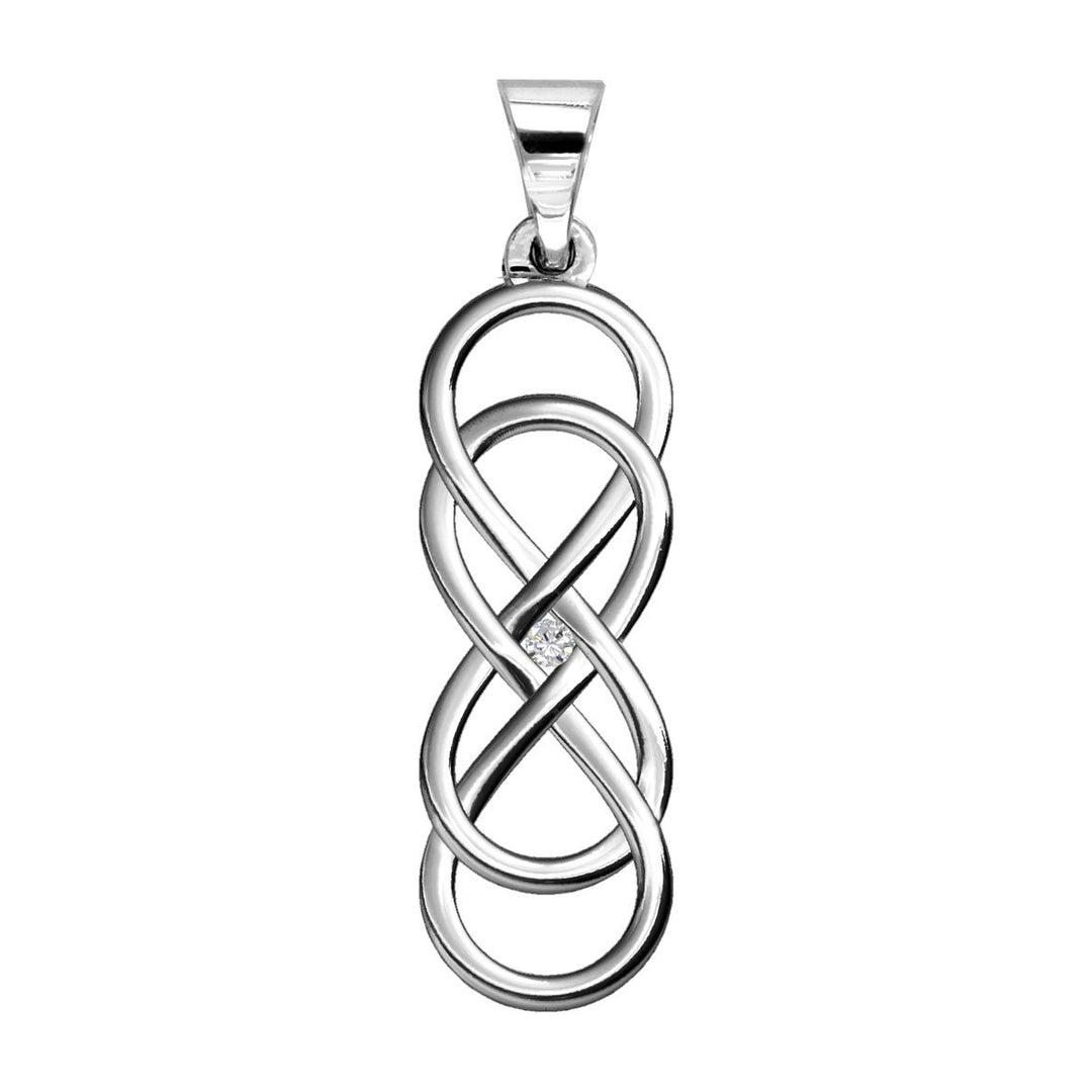 Large Diamond Double Infinity Symbol Charm, .05 CT, Best Friends Forever Charm, Sisters Charm, 10mm x 30mm in Sterling Silver