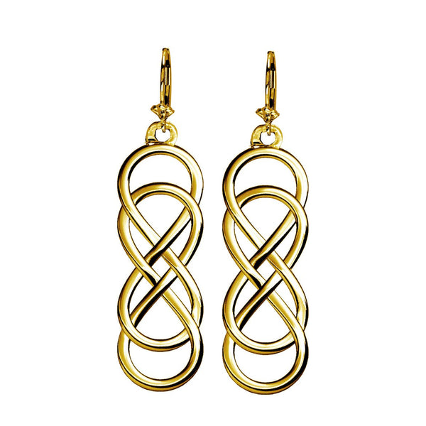 Large Double Infinity Symbol Earrings, Best Friends Forever Earrings, Sisters Earrings, 10mm x 30mm in 14K yellow gold