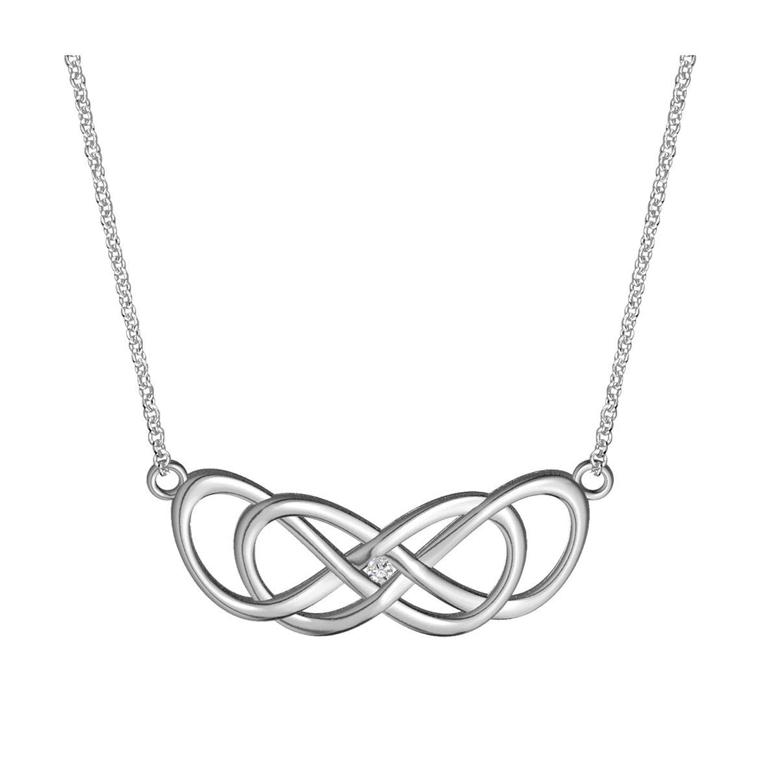 Large Curved Diamond Double Infinity Symbol Charm and Chain, .05CT, Best Friends Forever Charm, Sisters Charm, 10mm x 30mm, 18 inches total in Sterling Silver