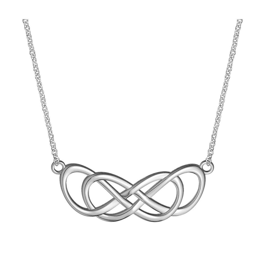 Large Curved Double Infinity Symbol Charm and Chain, Best Friends Forever Charm, Sisters Charm, 10mm x 30mm, 18 inches total in Sterling Silver