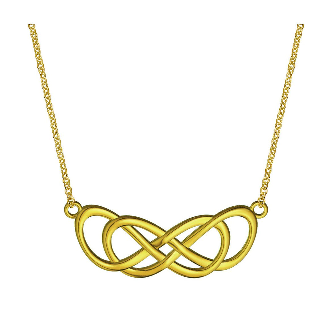 Large Curved Double Infinity Symbol Charm and Chain, Best Friends Forever Charm, Sisters Charm, 10mm x 30mm, 18 inches total in 14K yellow gold