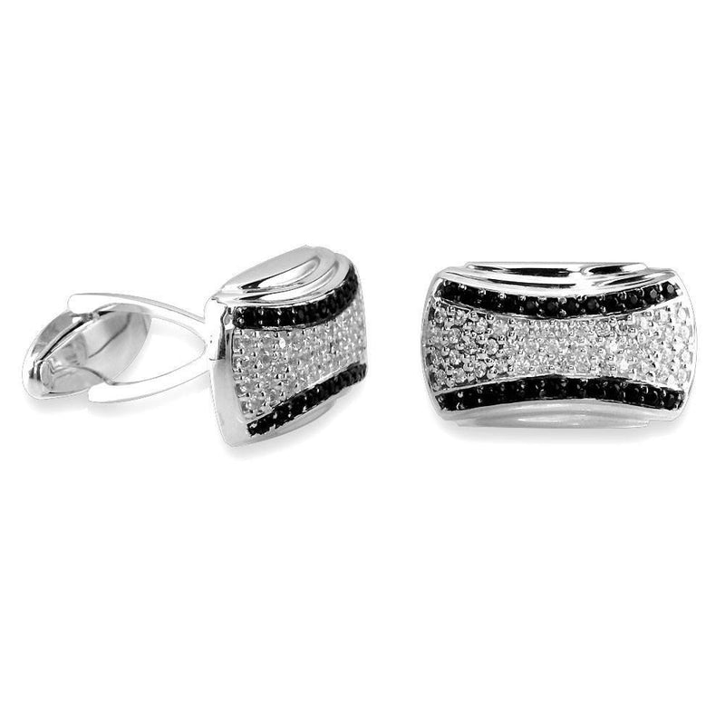Mens Large White and Black Cubic Zirconia Cufflinks in Sterling Silver