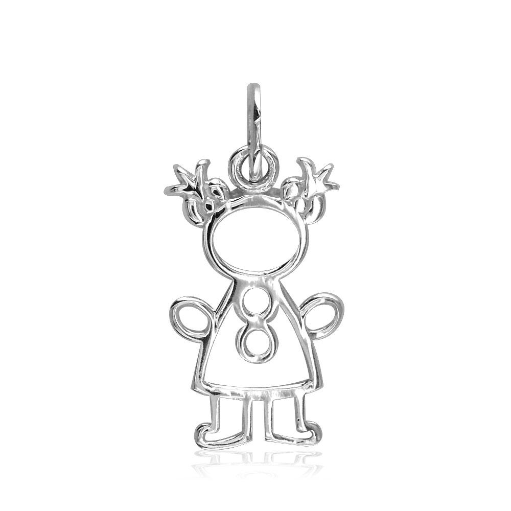 Small Cookie Cutter Girl Charm for Mom, Grandma in 14k White Gold