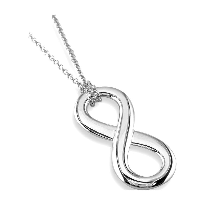 17" Total Length Large Flowing Infinity Charm with Knotted Chain in Sterling Silver