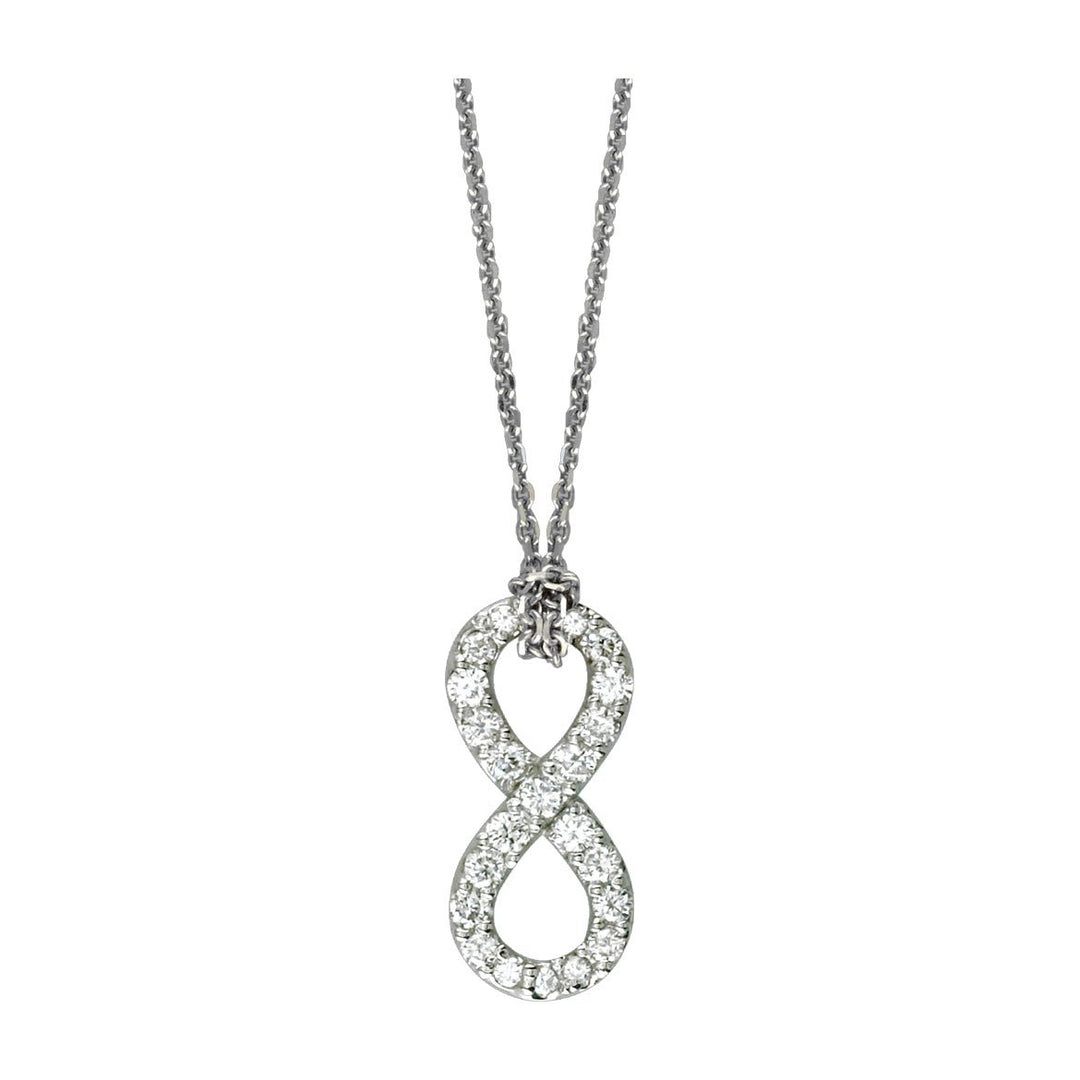 17" Total Length Small Flowing Infinity Charm with Knotted Chain in Sterling Silver and Cubic Zirconias
