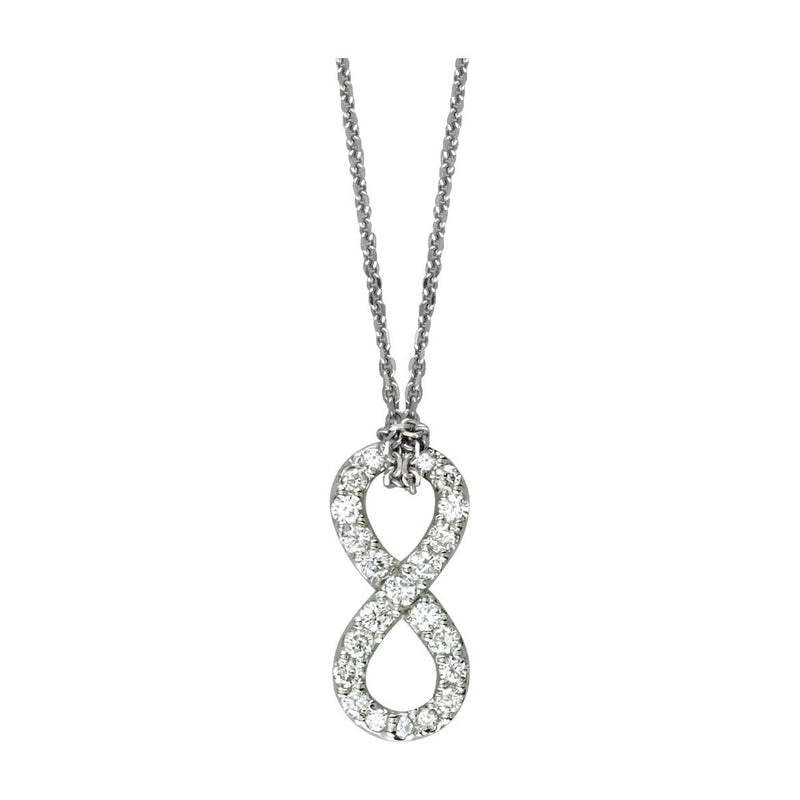 17" Total Length Small Flowing Diamond Infinity Charm with Knotted Chain in 14K White Gold