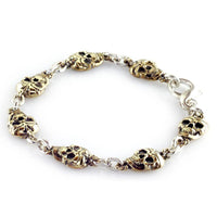 Mens Skull Link Bronze and Sterling Silver Bracelet with Black, 8.5 Inches