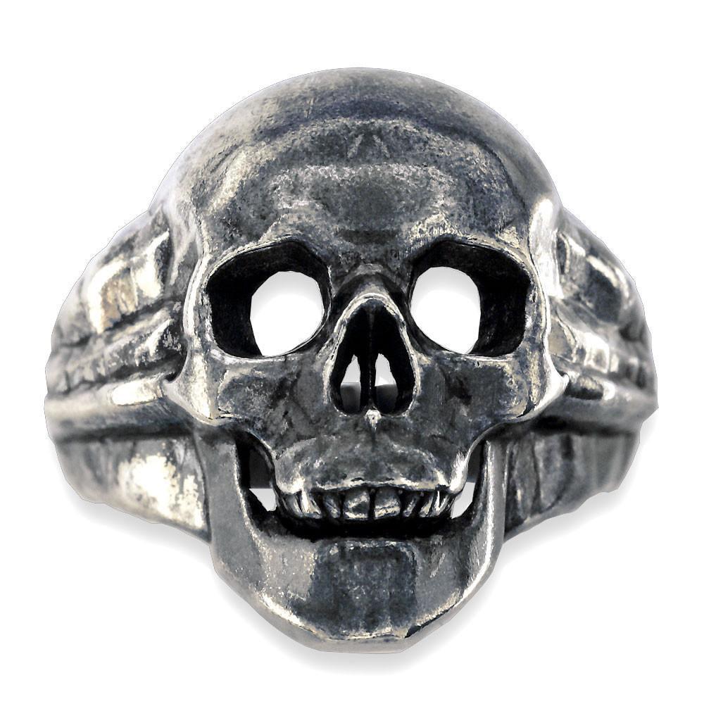 Large Skull Ring with Black Finish, 1 Inch, Sterling Silver