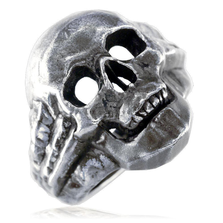 Large Skull Ring with Black Finish, 1 Inch, Sterling Silver