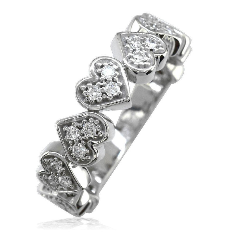 Cubic Zirconia Hearts Band in Sterling Silver, 9 Hearts, 0.27CT