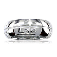 Mens Domed Wedding Band with Lines and Diamonds, 0.40CT in 14K White Gold