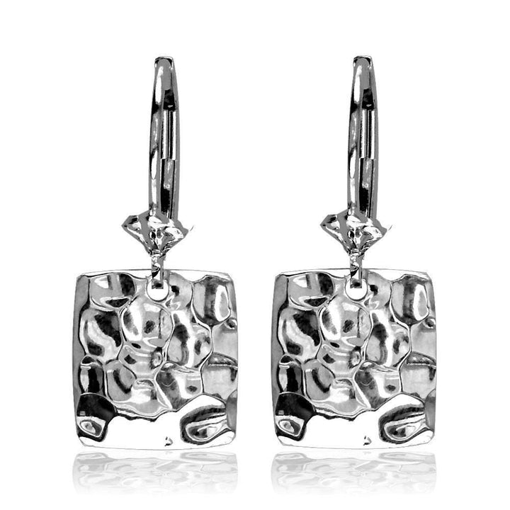 Dangling Hammered Square Earrings in 14K White Gold