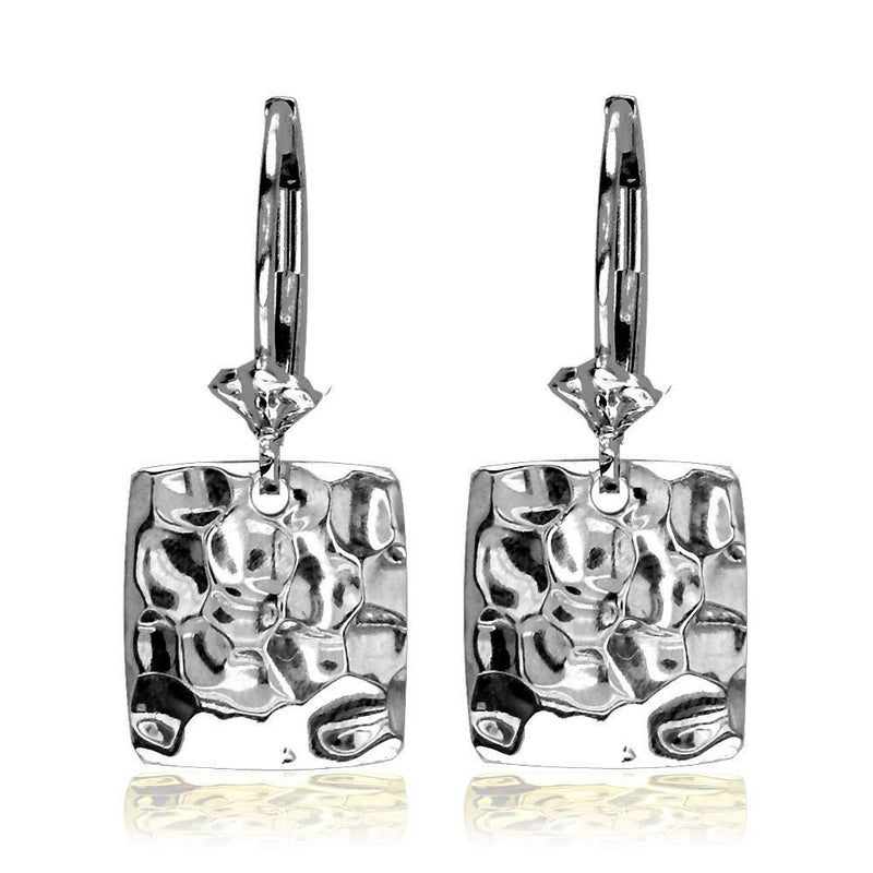 Dangling Hammered Square Earrings in Sterling Silver