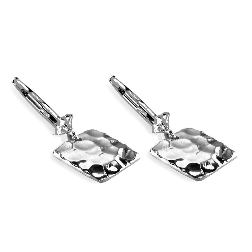 Dangling Hammered Square Earrings in 14K White Gold