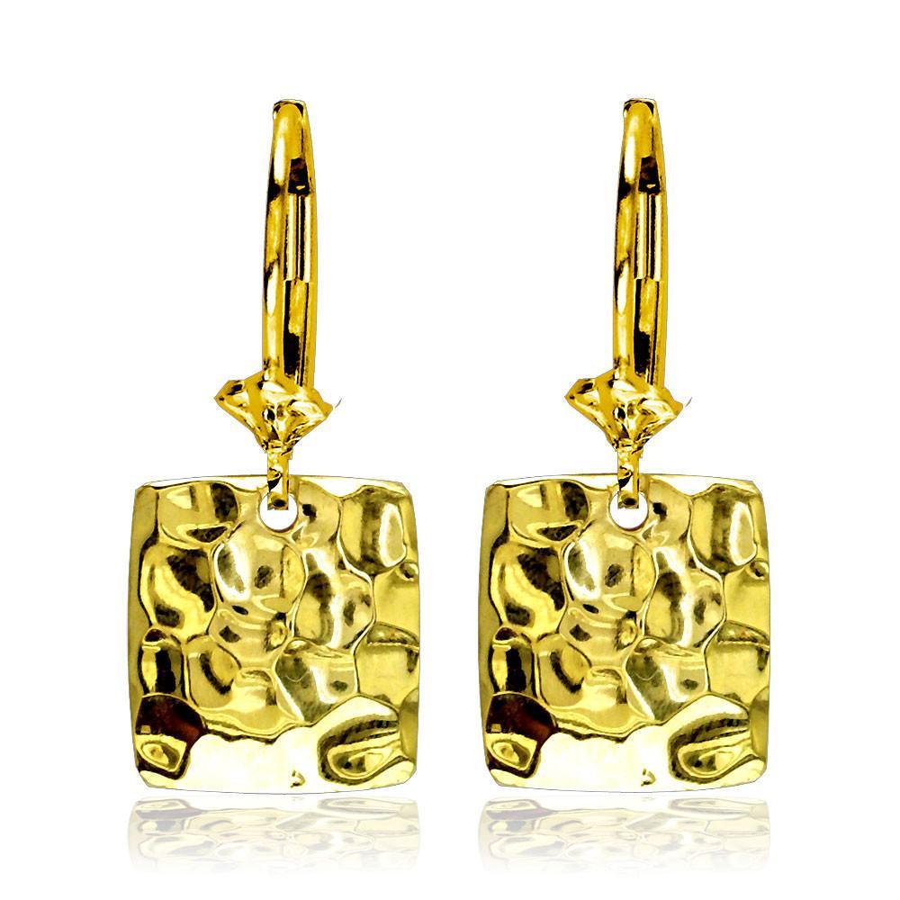 Dangling Hammered Square Earrings in 14K Yellow Gold