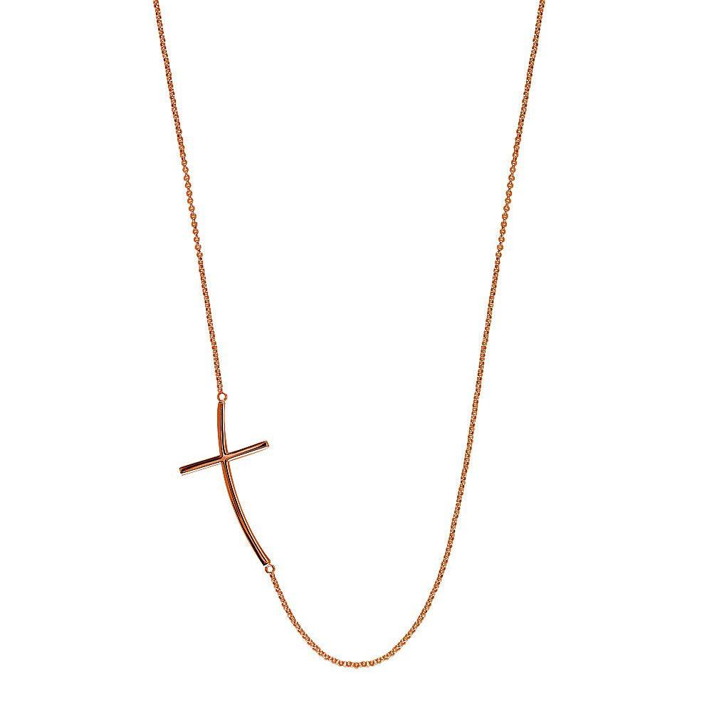 Curved Cross Necklace in 14K Pink Gold, 17" Total Length