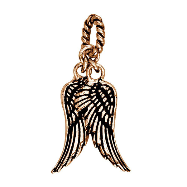 Wings Charm with Black in 14k Pink Gold, 21mm