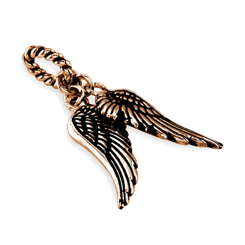 Wings Charm with Black in 14k Pink Gold, 21mm