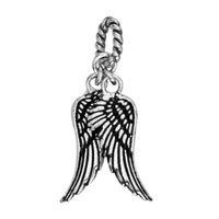 Wings Charm with Black in Sterling Silver, 21mm