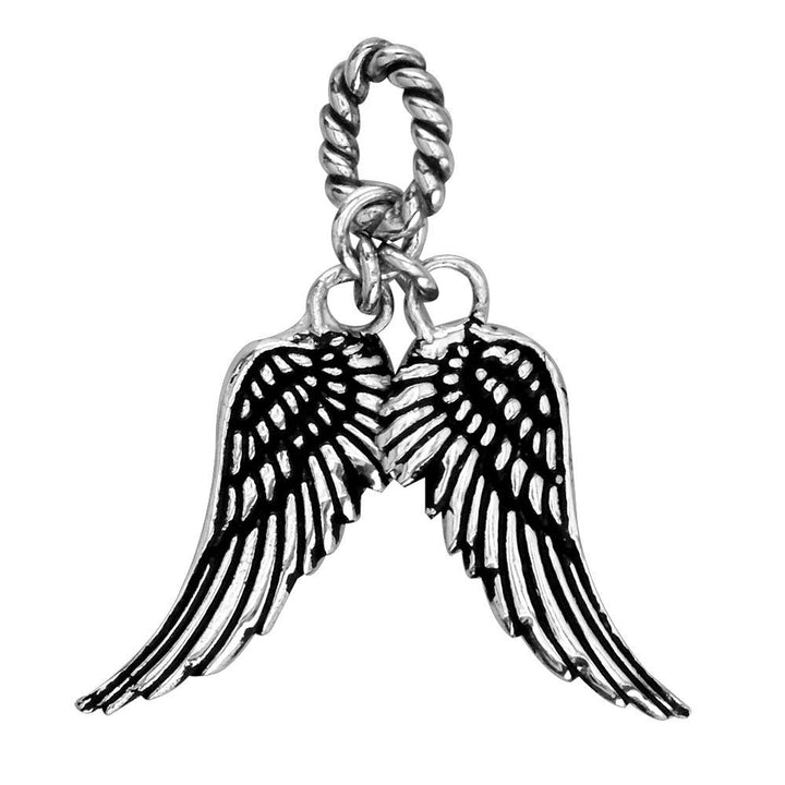 Wings Charm with Black in 14k White Gold, 21mm