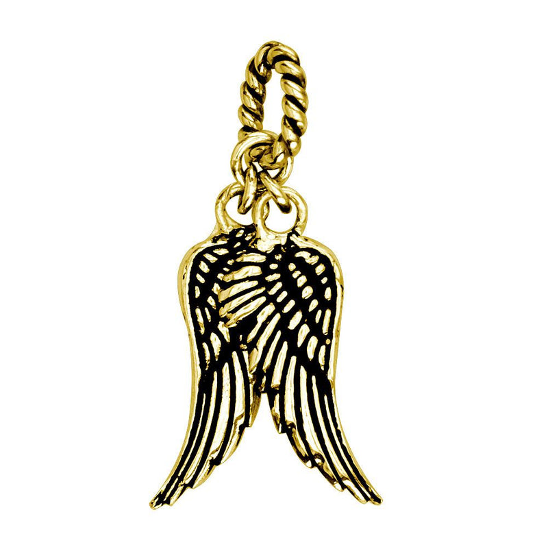 Wings Charm with Black in 14k Yellow Gold, 21mm