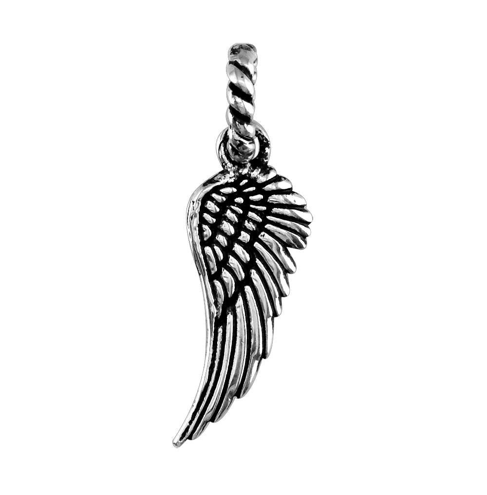 Wing Charm with Black in 14k White Gold, 21mm