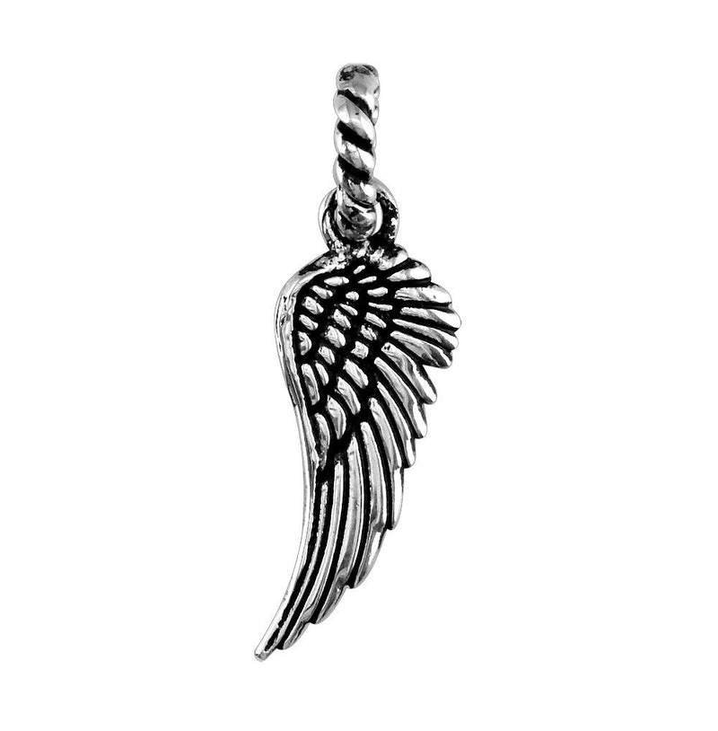 Wing Charm with Black in Sterling Silver, 21mm