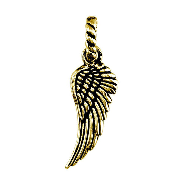 Wing Charm with Black in 14k Yellow Gold, 21mm