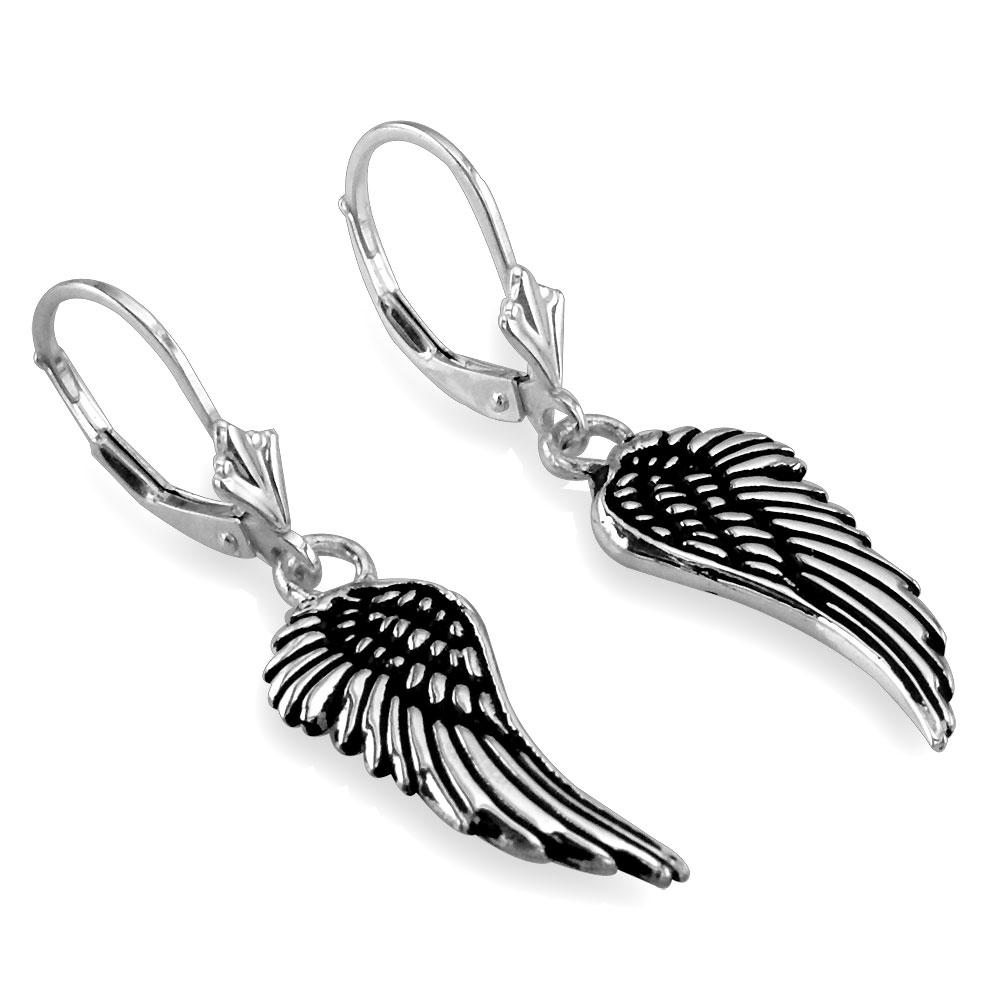 Wing Charm Earrings in Sterling Silver, 21mm
