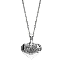 Small Amore Engraved Heart Charm and Chain in Sterling Silver