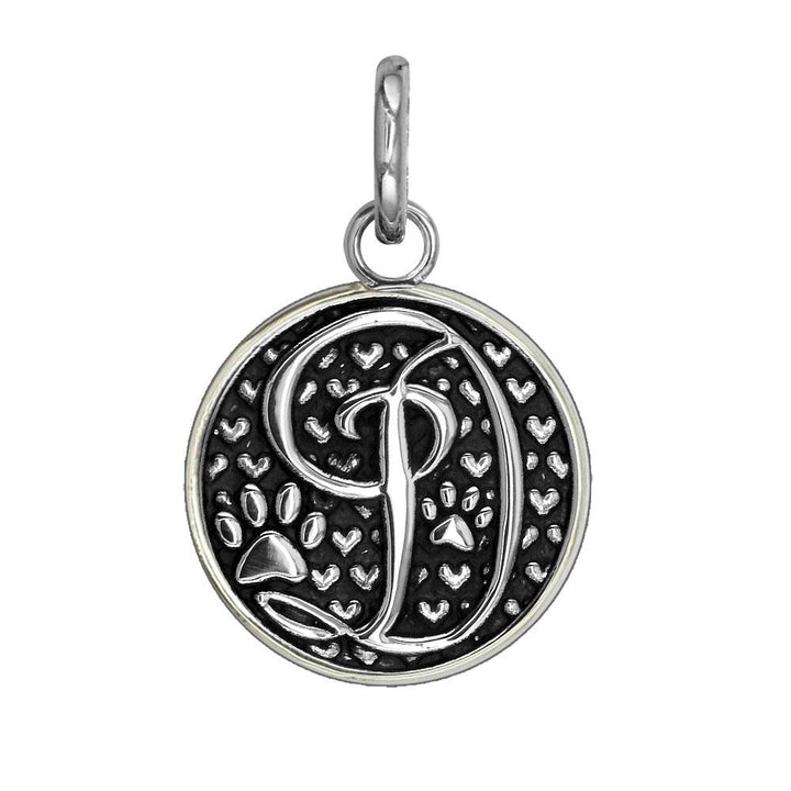 D - Medium Solid 925 Sterling Silver with Black Finish Szira Collection Paw and Hearts Monogram Initial D Charm, Pendant, Key Ring, for Dog, Cat or Person