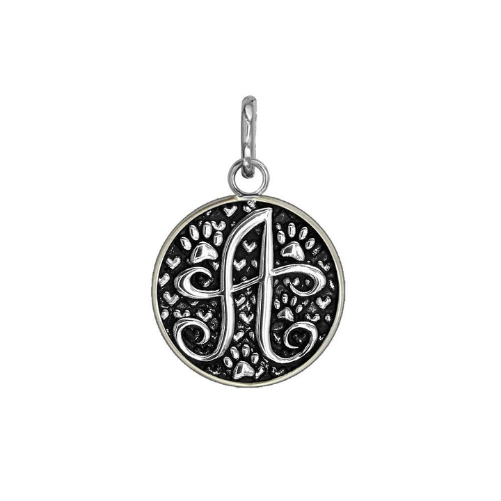 G - Small Solid 925 Sterling Silver with Black Finish Szira Collection Paw and Hearts Monogram Initial G Charm, Pendant, Key Ring, for Dog, Cat or Person