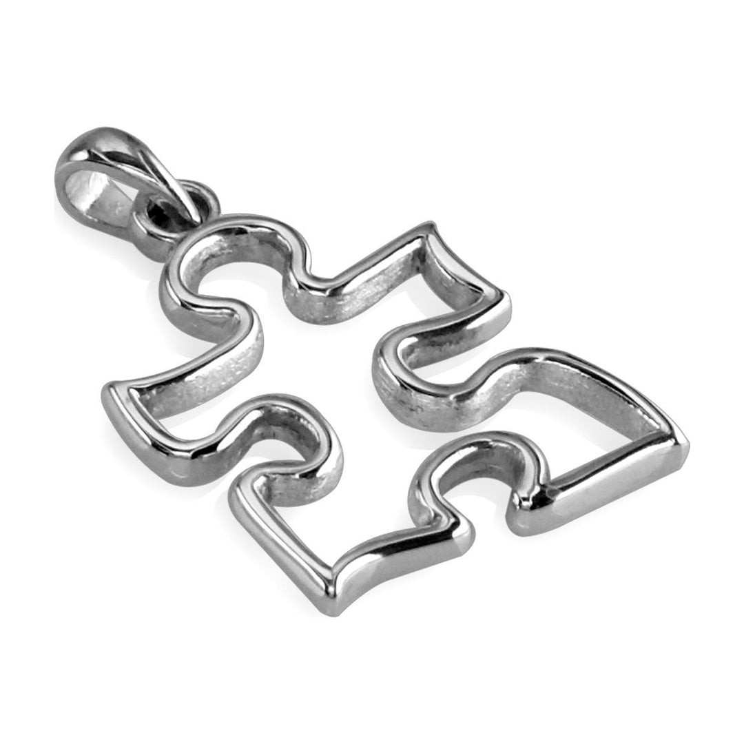 18k White Gold Small Autism Awareness Open Puzzle Piece Charm, 15mm in 18K white gold