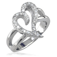 Wavy Diamond Heart Ring in 14K White Gold, 0.25CT