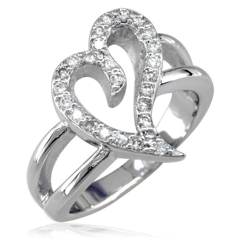 Wavy Cubic Zirconia Heart Ring in Sterling Silver, 0.25CT