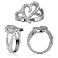 Wavy Diamond Heart Ring in 14K White Gold, 0.25CT