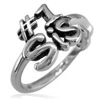Sisters Double Infinity Ring, #1 Sis with Black in Sterling Silver