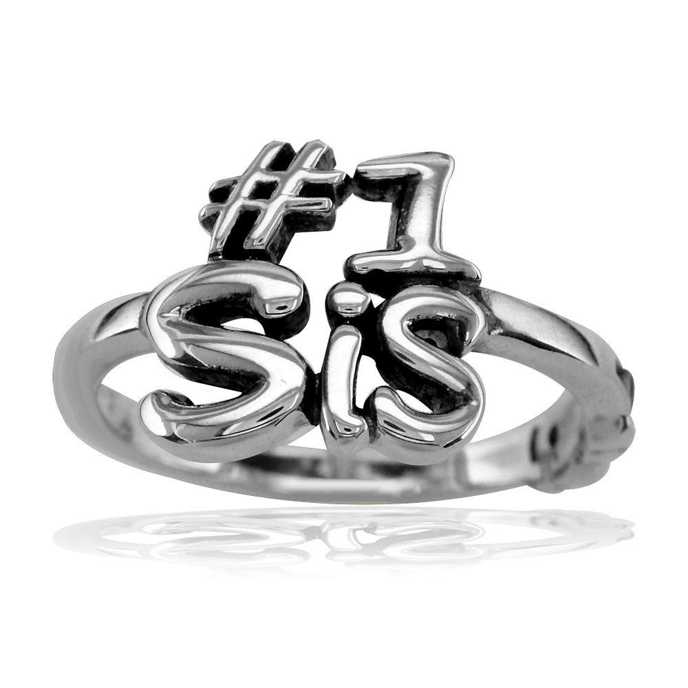 Sisters Double Infinity Ring, #1 Sis with Black in Sterling Silver
