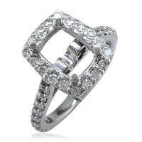 Emerald Cut Diamond Halo Engagement Ring Setting, 0.70CT in 14K White Gold
