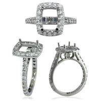 Emerald Cut Diamond Halo Engagement Ring Setting, 0.70CT in 14K White Gold