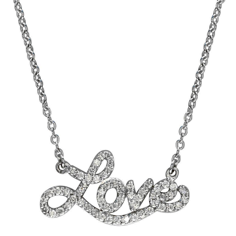 14K White Gold Diamond Love Necklace, 0.60CT, 17 Inches Total Length