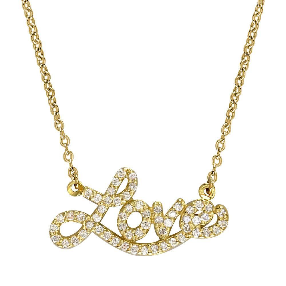 14K Yellow Gold Diamond Love Necklace, 0.60CT, 17 Inches Total Length