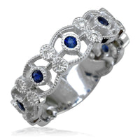 Vintage Style Sapphire and Diamond Ring in 14K White Gold, 0.20CT Sapphires, 0.40CT Diamonds
