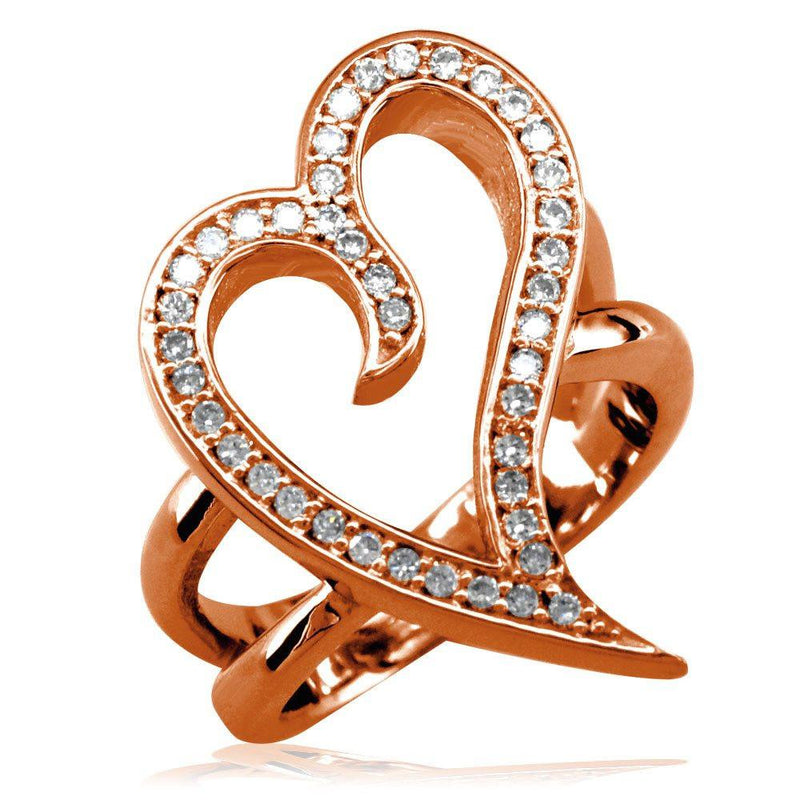 Large Wavy Diamond Heart Ring in 14K Pink Gold, 0.30CT